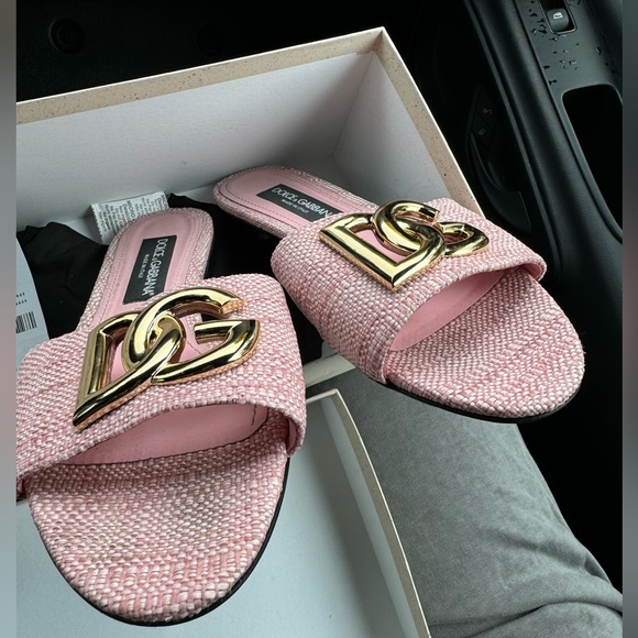 D&G DG Dolce & Gabbana pink ciabatta flat tela rafia light pink size 40 - Picture 3 of 8